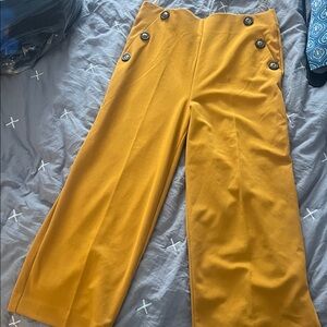 Stylish Mustard Wide-Leg Pants with Button Detail